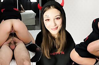 Devil Chick get Ravaged on Halloween! Huge Creampie Load Inside her Tight Puss